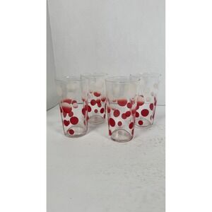 Vintage MCM Red White Polka Dot Highball Tumbler Glasses Set of 4 5"